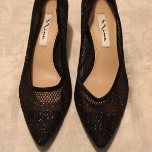 Nina Niley Evening Pumps Black Sparkle Mesh Sz 8.5 Leather Sole Evening Classic
